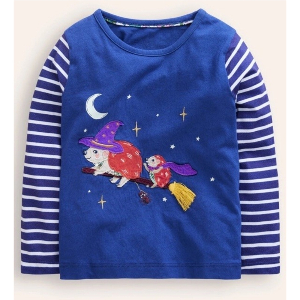 Mini Boden Appliqué Long Sleeve Halloween Hedgehog Shirt Size 5-6